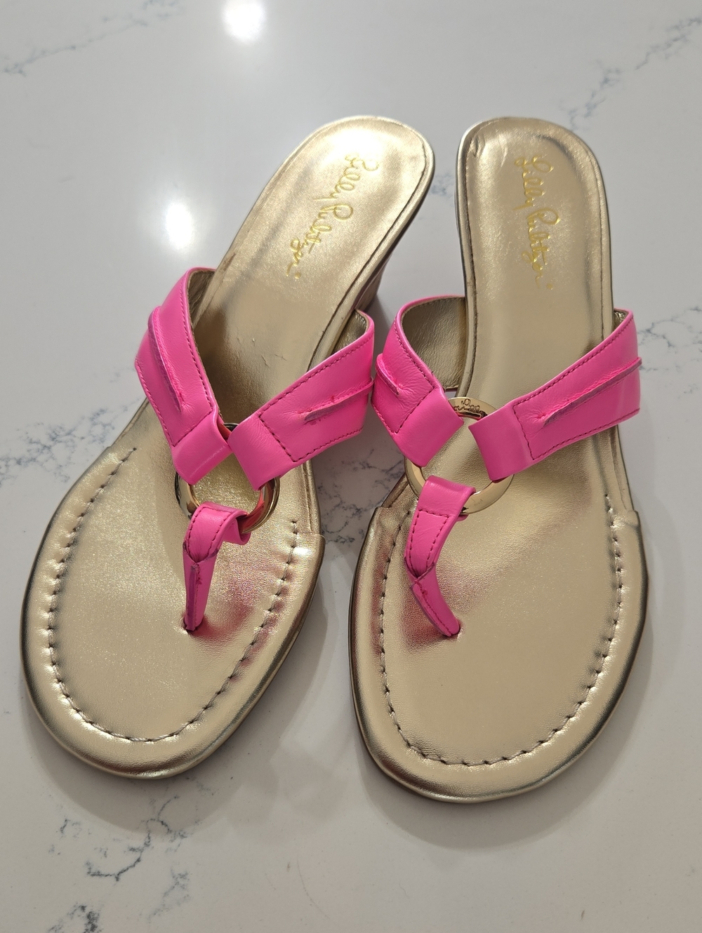 Lilly Pulitzer Prosecco Pink McKim Wedge Sandlas